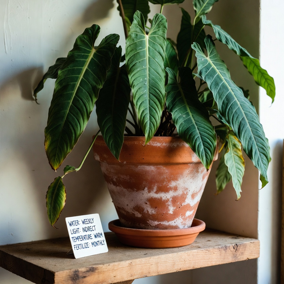 Indoor plant on a windowsill with warm afternoon light