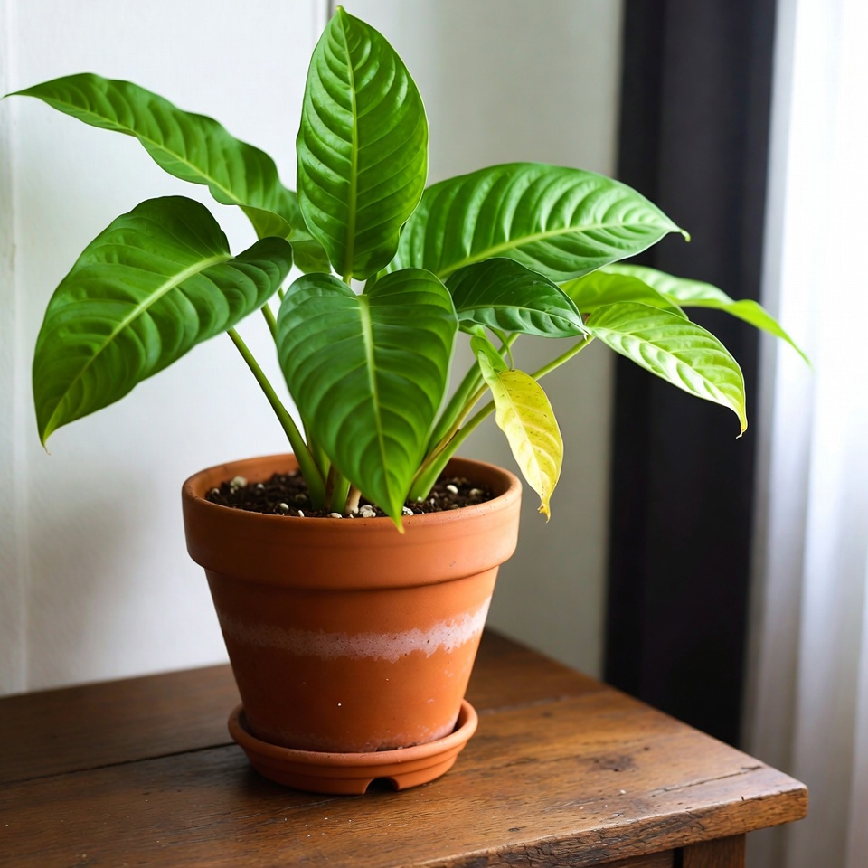 Bright living room with indoor plants arranged near a window